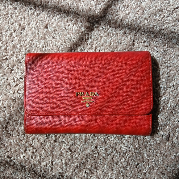 PRADA Red Saffiano Leather Trifold Continental Wallet - Picture 2 of 14